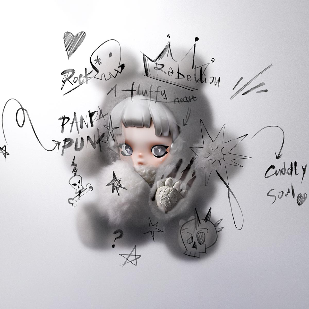 θ SKULLPANDA "Punk Panda" Plush Doll-1